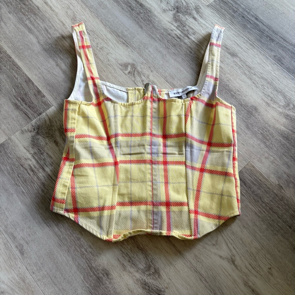 Weworewhat Yellow Red Seamed Plaid Checkered Corset Top Small